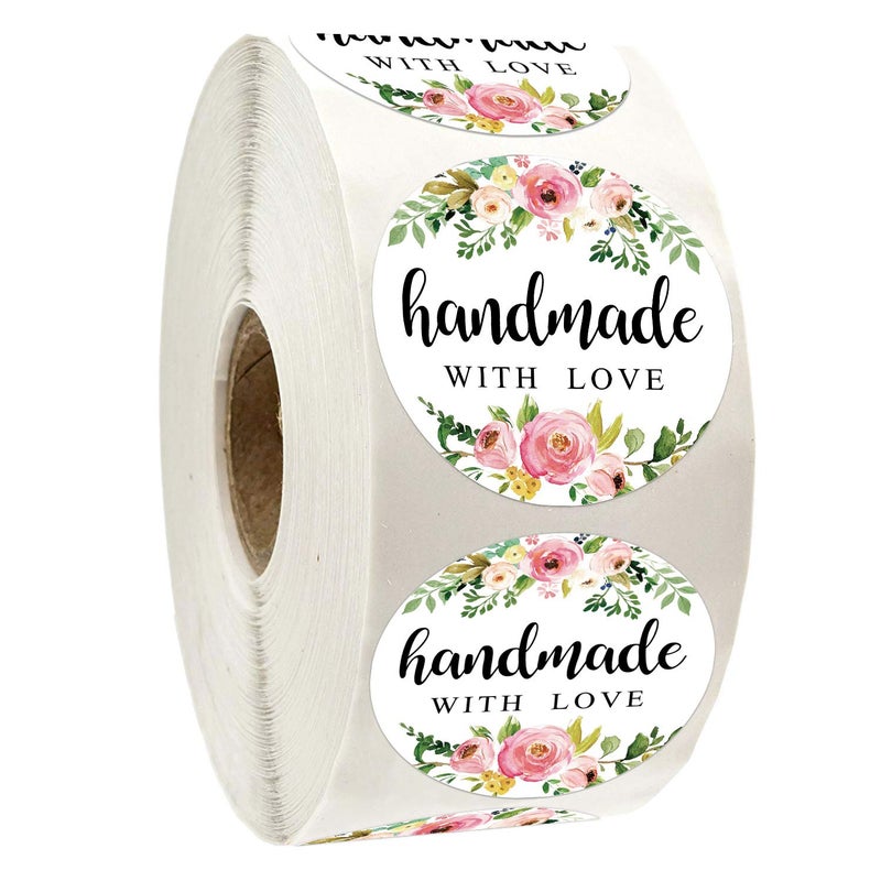 Giftideaworkshop 1.4 Inch Floral Handmade Stickers, 500 Round Adhesive Label Stickers, Perfect for Baking, Craft Projects, Gift Package Decoration - Image 1
